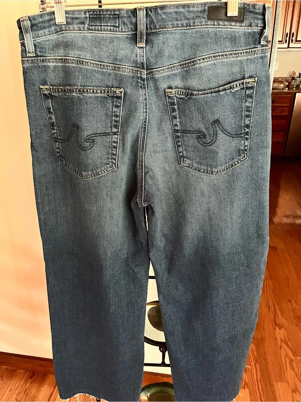 Ag Adriano Goldschmied Wide-Leg Distressed Blue Denim Jeans